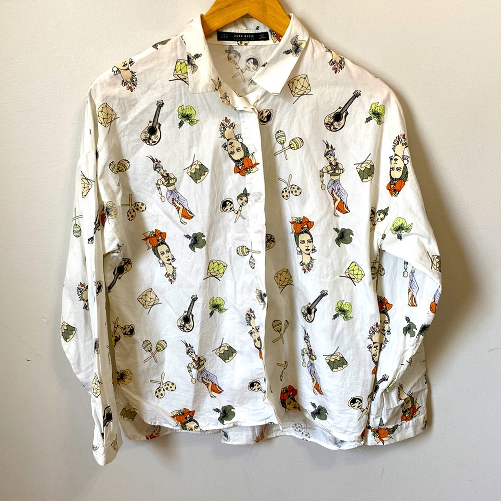 Zara novelty print blouse